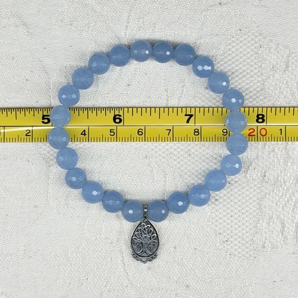 Vintage Satya Blue Chalcedony Bracelet with Sterling Silver Tree of Life Charm - Picture 2 of 4